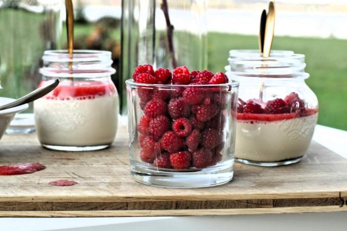 Kokosová pannacotta s malinami