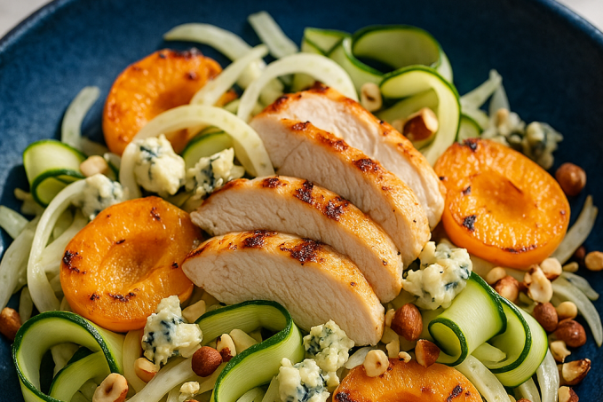 Fenyklový salát s ořechy, meruňkami a gorgonzolou