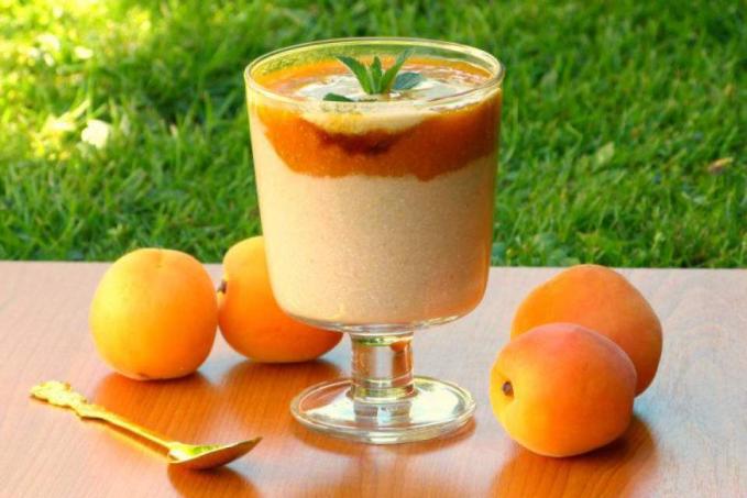 Jáhlový pohár s kokosovo-skořicovou smetanou a meruňkovým skořicovým rozvarem