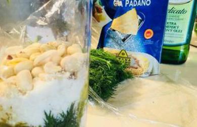 Žitné těstoviny s koprovým pestem