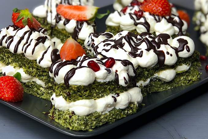 LC Špenátový Dortíky s mascarpone a šlehačkou.