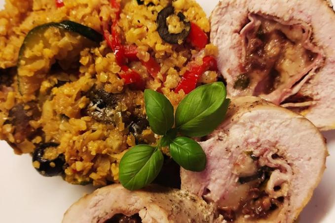 Květákový kuskus se zeleninou a plněná krůtí roláda - LC