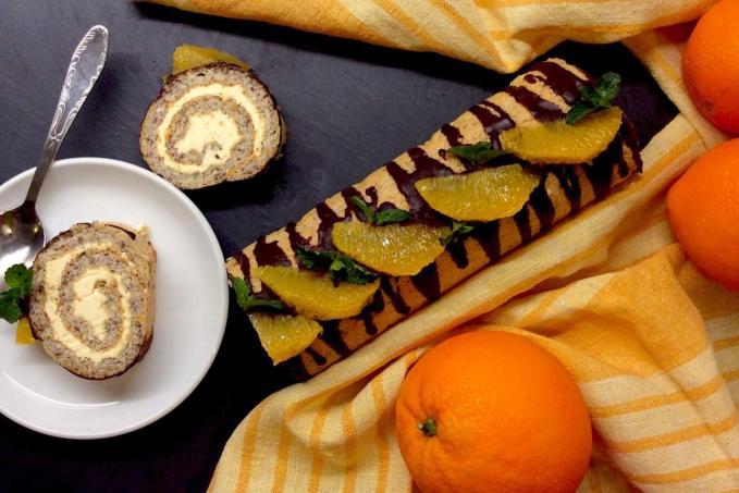 Lískooříšková roláda s pomerančovým máslovým krémem