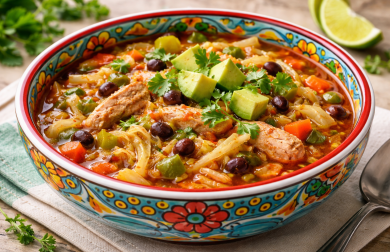 Zelná polévka s fazolemi a kuřecím masem