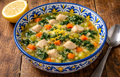 Kuřecí citronová polévka s quinoou a kapustou