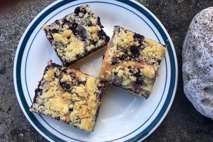 Borůvkový koláč z kynutého těsta s drobenkou